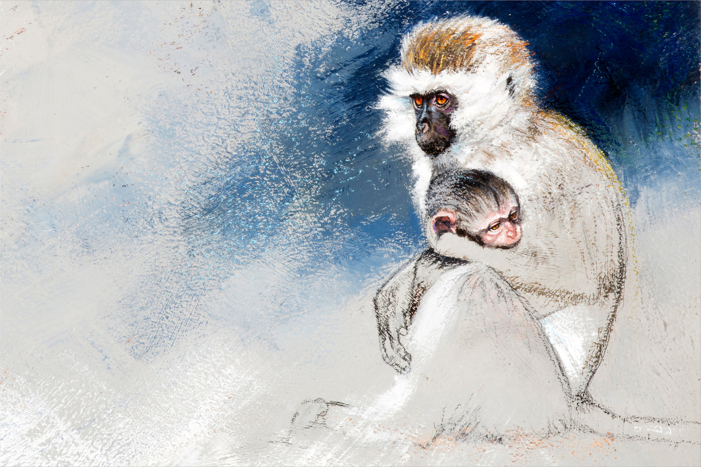 vervet monkey 'Mother & Babies' | mixed media