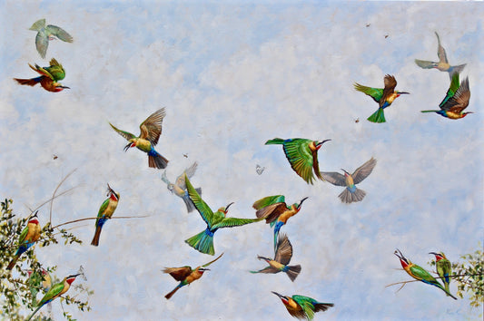 european bee eater flock | oil on canvas