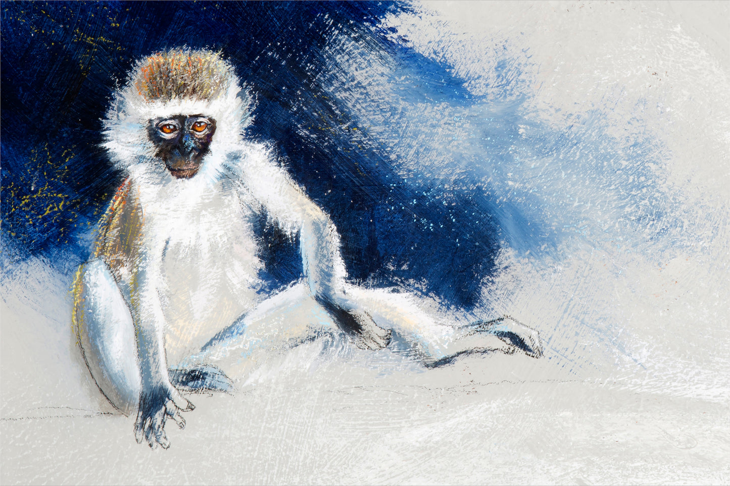 vervet monkey 'baby scratching' | mixed media