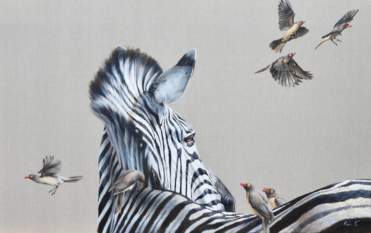 zebra & oxpeckers     |    oil on belgian linen